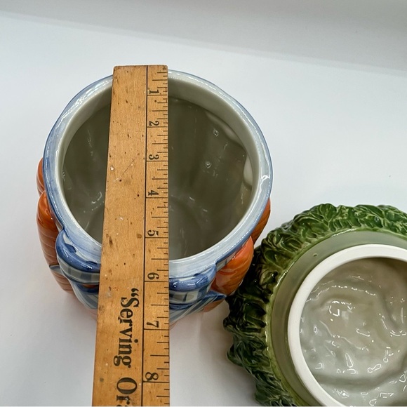 Fitz and Floyd Carrot and Eggplant Cookie Jar - Green, Orange, Blue - Picture 6 of 8